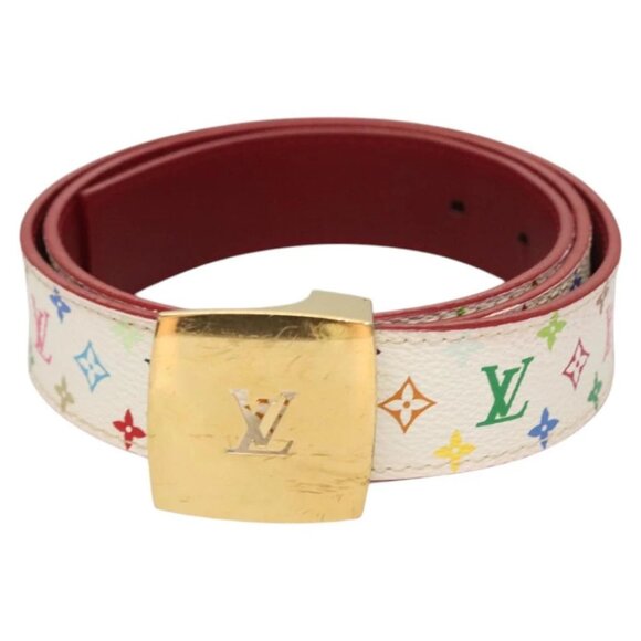 LOUIS VUITTON Multicolor Ceinture Care Belt 37.8"" White Auth - Picture 2 of 13
